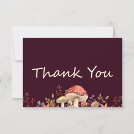 秋のきのこや植物と葉がぺたんこに落ちる サンキューカード