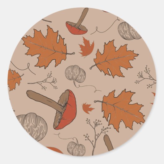 秋のきのこ ラウンドシール (正面)