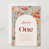 秋のきのこ ワイルドフラワー セイジ 1歳の誕生日 招待状 (正面)