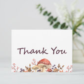 秋のきのこ、植物、葉がぺたんこに落ちる サンキューカード (スタンド正面)