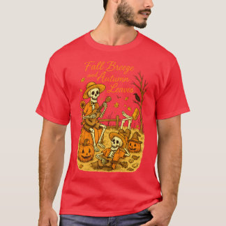 秋のそよ風と紅葉のスケルトンパンプキンスパイシー Tシャツ