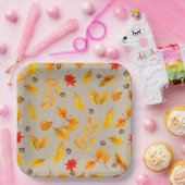 秋のどんぐりや葉り ペーパープレート (パーティー)