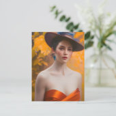 秋のはがきに女性 ポストカード (スタンド正面)