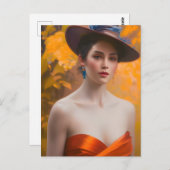 秋のはがきに女性 ポストカード (正面/裏面)