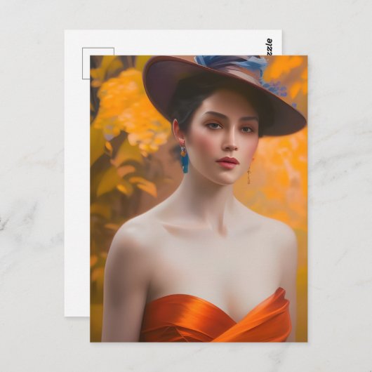 秋のはがきに女性 ポストカード (正面/裏面)