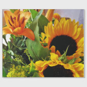 秋のはっきりした花束の中の明るいひまわり ラッピングペーパー (フラット)