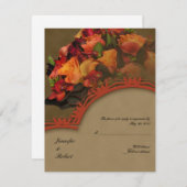 秋のばら色の花束の応答カード 出欠カード (正面/裏面)