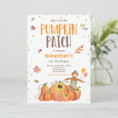 秋のひまわりかぼちゃパンプキンパッチ誕生日 招待状 (スタンド正面)