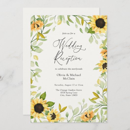 秋のひまわりとグリーン ウェディング レセプション 招待状 (正面/裏面)