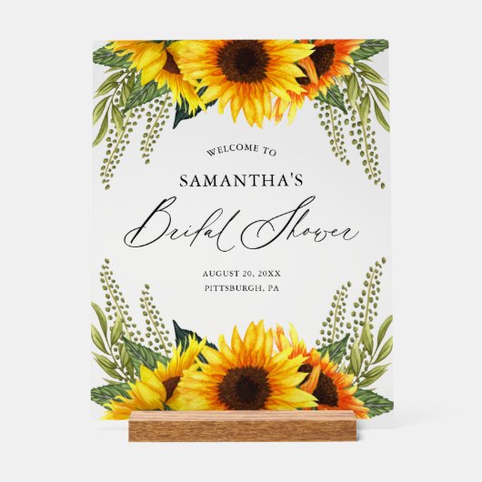 秋のひまわりとグリーン ウェルカム シグネチャー ブライダルシャワー アクリルサイン (正面)