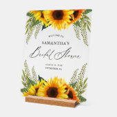秋のひまわりとグリーン ウェルカム シグネチャー ブライダルシャワー アクリルサイン (傾斜)
