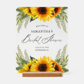 秋のひまわりとグリーン ブライダルシャワーのウェルカム アクリルサイン (正面)