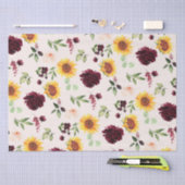 秋のひまわりとバーガンディローズのブライズシャワー 薄葉紙 (クラフト)