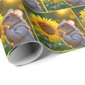 秋のひまわりの匂いを嗅ぐネズミ ラッピングペーパー (ロールコーナー)