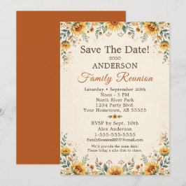 秋のひまわりの家族再会 Save The Date 招待状