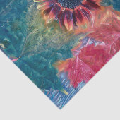 秋のひまわりティール（緑がかった色）赤橙カエデ葉アート 薄葉紙 (詳細)