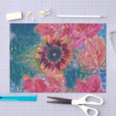 秋のひまわりティール（緑がかった色）赤橙カエデ葉アート 薄葉紙 (クラフト)