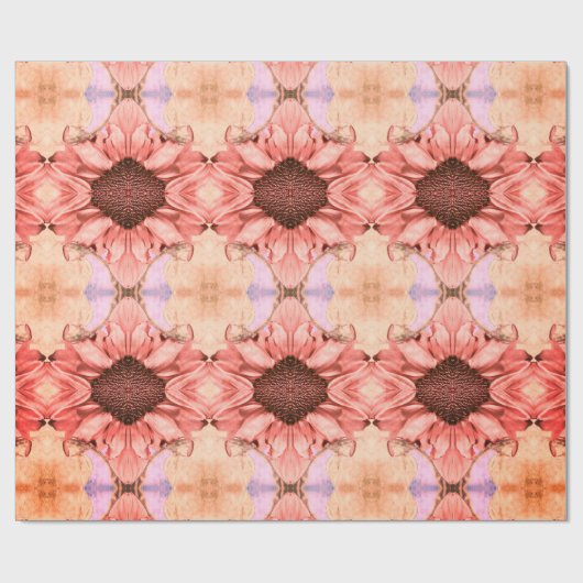 秋のひまわりピンクのオレンジ色フローラ水彩 ラッピングペーパー (フラット)