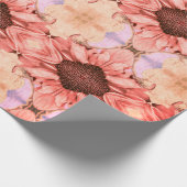 秋のひまわりピンクのオレンジ色フローラ水彩 ラッピングペーパー (角)