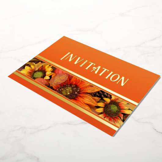 秋のひまわりフラワーズ箔押し招待状 箔招待状 (回転した状態)