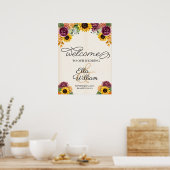 秋のひまわりフローラ結婚のウェルカムサイン ポスター (キッチン)