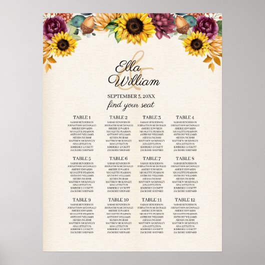 秋のひまわりフローラ結婚の座席表 ポスター (正面)