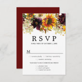 秋のひまわりフローラRSVPカード、食事のオプション 出欠カード (正面/裏面)