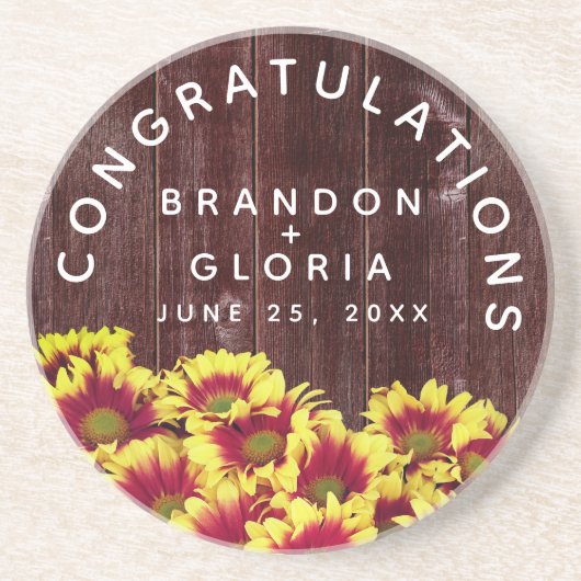 秋のひまわり木のフェンス結婚の花 コースター (正面)