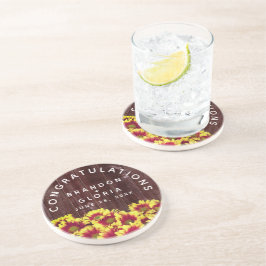 秋のひまわり木のフェンス結婚の花 コースター