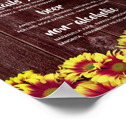 秋のひまわり木の柵結婚の飲み物 ポスター (角)