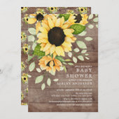 秋のひまわり素朴フローラ赤ちゃんシャワー 招待状 (正面/裏面)