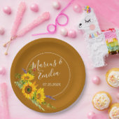 秋のひまわり結婚の花 ペーパープレート (パーティー)