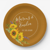 秋のひまわり結婚の花 ペーパープレート (正面)
