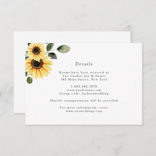 秋のひまわり結婚の詳細カード 招待状 (正面/裏面)
