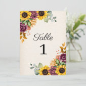 秋のひまわり結婚フローラのテーブル番号 招待状 (スタンド正面)