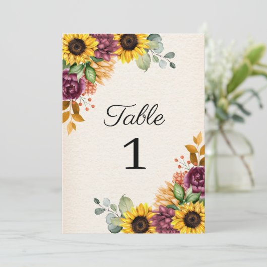 秋のひまわり結婚フローラのテーブル番号 招待状 (スタンド正面)