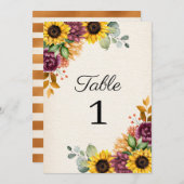 秋のひまわり結婚フローラのテーブル番号 招待状 (正面/裏面)
