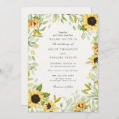 秋のひまわり緑の結婚式招待状 招待状 (正面/裏面)