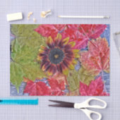 秋のひまわり赤い黄色のカエデ葉ミズ材 薄葉紙 (クラフト)