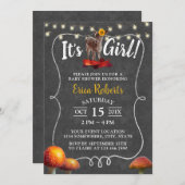 秋のひまわり鹿ガールチョークボードベビーシャワー 招待状 (正面/裏面)