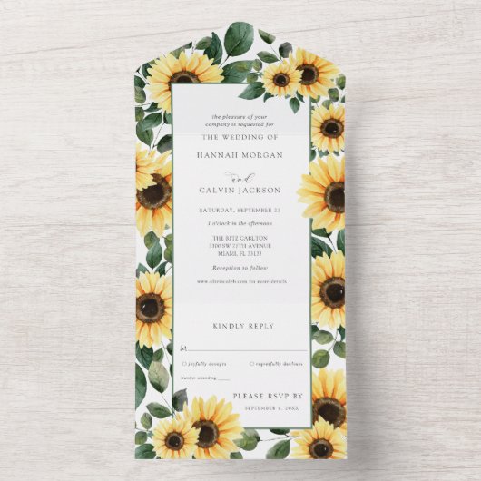 秋のひまわり ウェディングオールインワン招待状 オールインワン招待状 (内側)