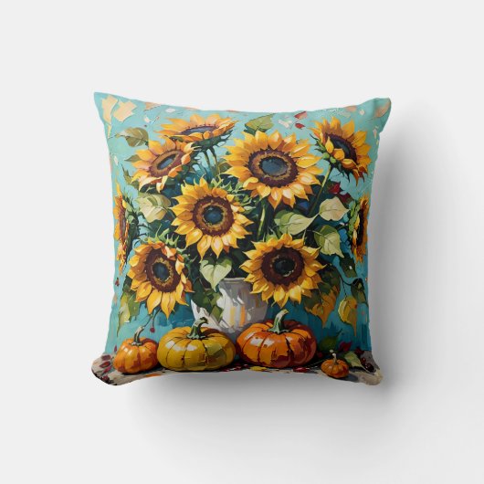 秋のひまわり、秋ひまわり、かぼちゃの クッション (正面)
