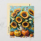秋のひまわり、秋ひまわり、かぼちゃの ポストカード (正面/裏面)