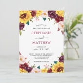 秋のひまわり 赤いバラ 花のウェディング 招待状 (スタンド正面)