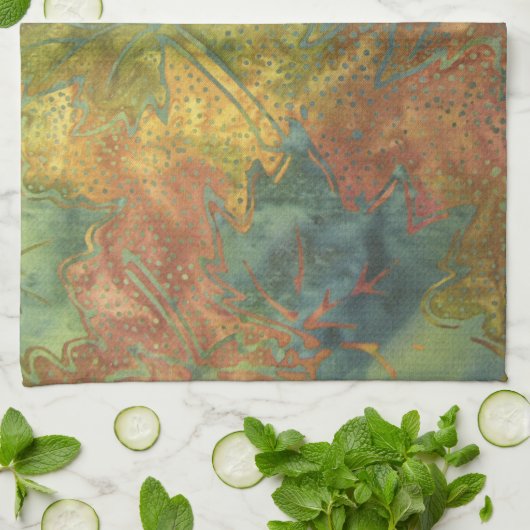 秋のろうけつ染め キッチンタオル (折り畳み)