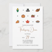 秋のアイコン付き感謝祭の食事への招待 招待状 (正面)