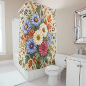 秋のアスターとダリアスの花束 シャワーカーテン (インサイチュ)