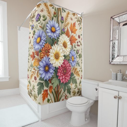 秋のアスターとダリアスの花束 シャワーカーテン (インサイチュ)