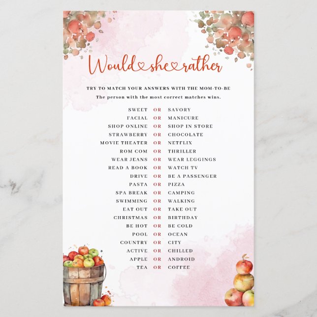 秋のアップルは彼女はむしろ赤ちゃんシャワーゲーム (正面)