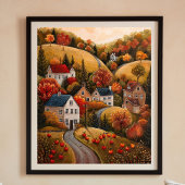 秋のアップルハーベストフォークアートオイル絵画ポスター ポスター